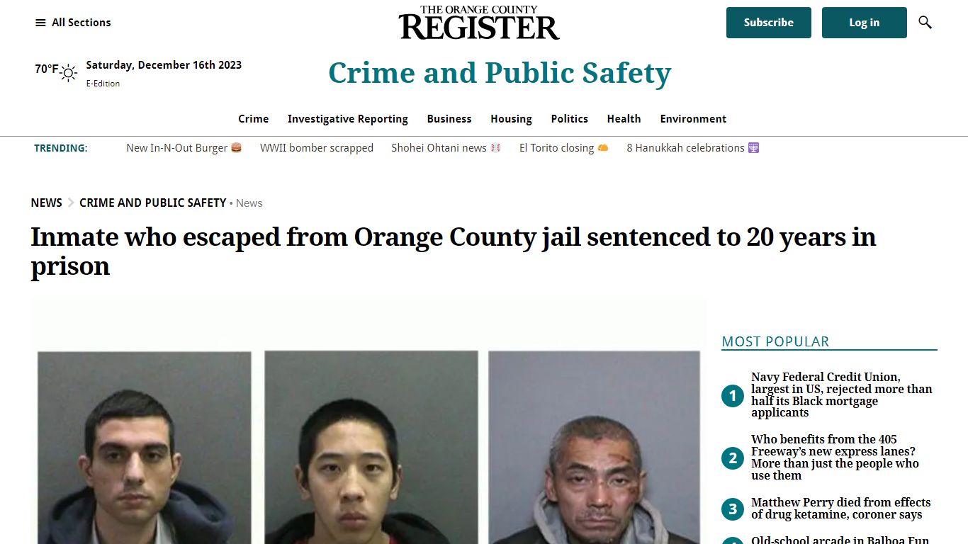 Inmate who escaped from Orange County jail sentenced to 20 years in ...