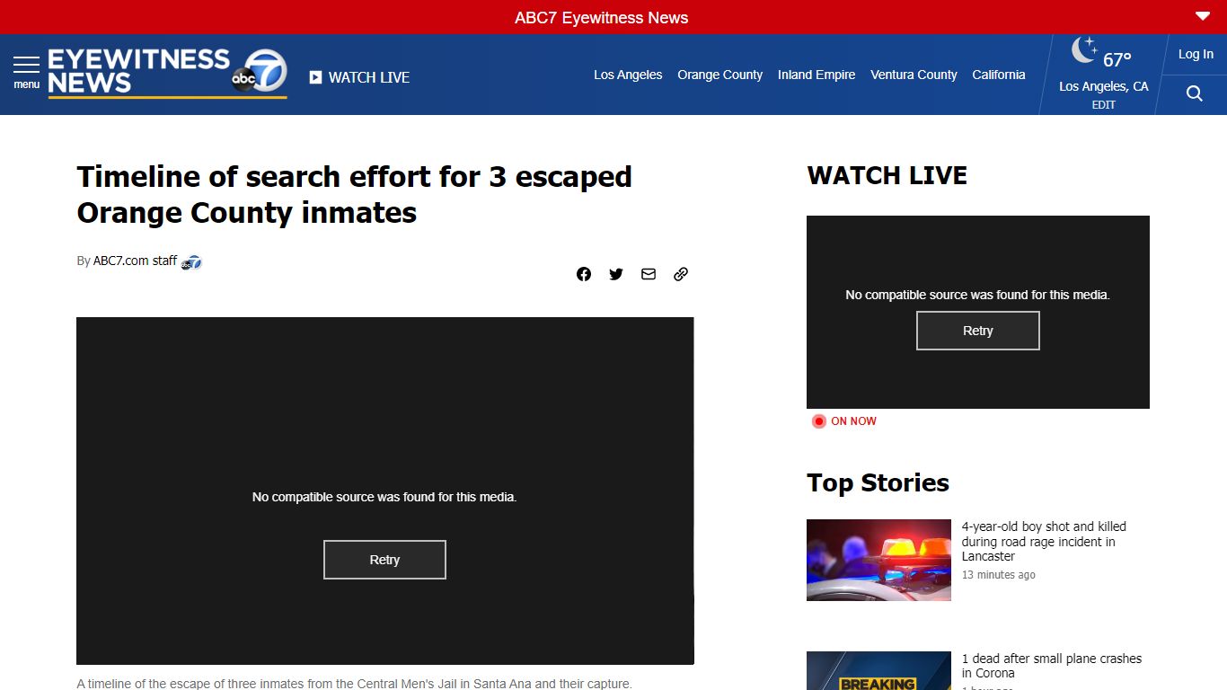 Timeline of search effort for 3 escaped Orange County inmates